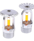 Built Tough Side Discharge Fire Sprinkler Head With 57 Degree Fast Acting Thermal Bulb displayed in silver with visible bulb during use.