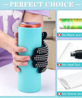 Heavy Duty Sublimation Silicone Wraps For 20 Oz Skinny Tumblers paired with gloves, holding blue tumbler for sublimation.