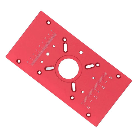 Built Tough Aluminum Router Table Insert Plate, Rock Solid Red And Black Anodized Alloy Surface for smooth milling and precise wood cutting.