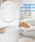 Premium Elongated Toilet Seat 18.5 Inch White With Silent Soft Close Hinge And Quick Release Design For Effortless Bathroom Cleanup, showing quick release feature.