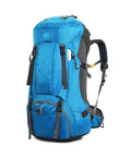 60L Outdoor Backpack For Camping And Hiking, Rugged Waterproof Mountaineering Bag With Ergonomic Shoulder Straps in blue