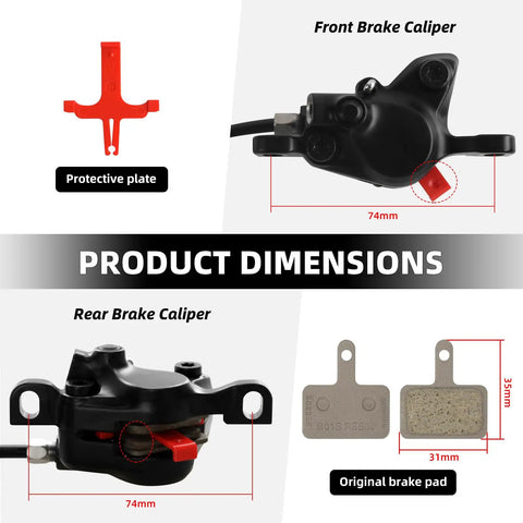 Beefy Hydraulic Disc Brake Set For Mountain Bikes, 2 Piston, Front 800mm And Rear 1550mm, caliper dimensions and brake pad