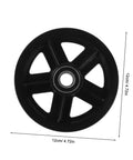 A Pair Of Heavy Duty Replacement Pulley Wheels For Sliding Barn Doors And Metal Gates Built For Roll Like Butter Performance With Sealed Bearings And Zero Hassle Everyday Reliability, black plastic wheel, 12cm diameter.