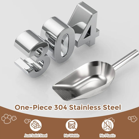 Pet Food Scoop For Cats And Dogs, 1 Cup Capacity, Food Grade 304 Stainless Steel, Rust Proof And Dent Resistant, Precision Scale Measurements For Easy Exact Dosing, No Plastic Microplastics, Durable Kitchen Must Have, 304 steel scoop