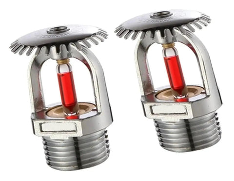 Heavy Hitter Quick Response Fire Sprinkler Heads Five Pack with red glass bulbs, brass fittings, upright mounting design.