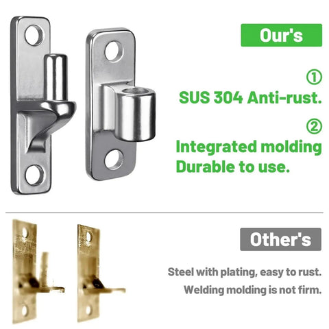 Heavy Duty Gate Hinges For Farm Gate Outdoor One Piece No Weld Chain Link Fence Parts With Five Eighth Inch Hinge Pin Two Pack Built Tough Weatherproof Steel For Smooth Quiet Operation And Easy Install showing stainless steel design comparison