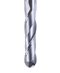 Ball nose carbide end mill with 1/4 in shank and 3 in overall length, double-flute spiral milling tool.