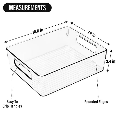 Clear Plastic Storage Bins And Pantry Organizers That Are A Total Game Changer For Kitchen Closets Fridge Freezer Bathroom Medicine Cabinets And Laundry Rooms To Kick Clutter To The Curb And Keep It Legit Tidy, 10.8 x 7.9 x 3.4 in, heavy-duty, easy-to-grip handles, rounded edges.