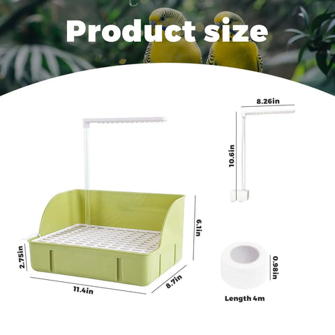 Spacious Expandable Indoor Bird Bath Fountain With Automatic Circulating Faucet And USB Pump Large Bird Bath For Parrots And Small Birds Easy Clean Green, product dimensions shown.