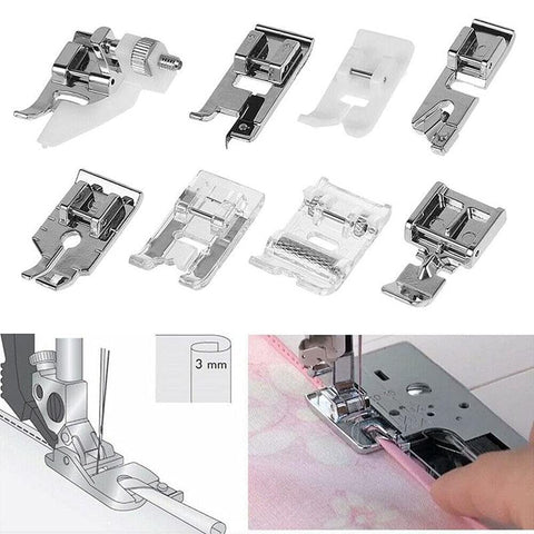 Fbshicung 13-piece presser feet set; metal and clear plastic feet for household sewing machines