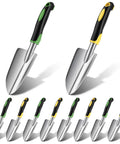 10 Piece Go To Garden Trowel Set With Heavy Duty Hand Shovels Soft TPR Handles Mini Spade For Digging Planting Transplanting And Flower Soil Work Durable Metal Gardening Tools featuring aluminum shovel heads and TPR handles in black, green, and yellow colors