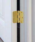 Pro Grade Heavy Duty Steel Interior Door Hinges 3.5 Inch Satin Brass 3 Pack Holds Fifty Pounds Each Smooth Glide Ball Bearing on door.