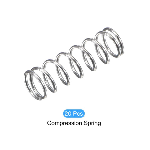 Compression spring, side view, 0.5x7mm OD, 15mm free length, 304 stainless steel, 20 pcs, silver
