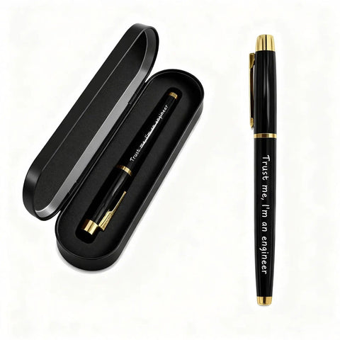Funny Engineer Gifts For Men And Women Engraved Gel Pen Gift Set with black pen and case for engineers and tech nerds.