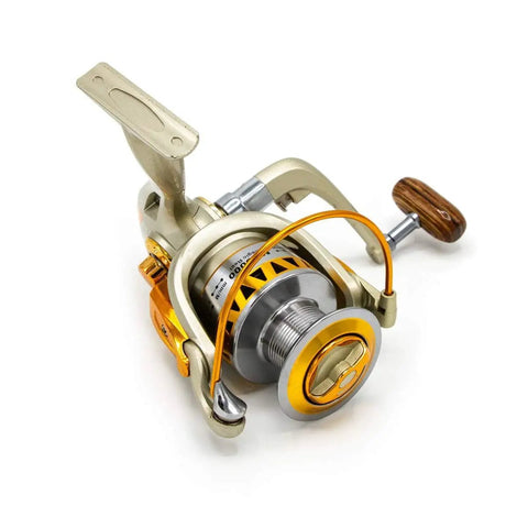 MR3000 Lightweight Spinning Fishing Reel With Wooden Handle And Aluminum Frame, 5.1 To 1 Gear Ratio, Four Ball Bearings