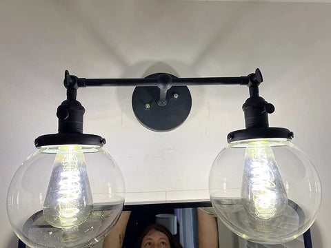 Two Light Vintage Wall Sconces With On Off Switch Globe Glass Vanity Bathroom Light Fixtures Industrial Style Wall Lighting For Living Room And Bedroom E26 Base 110 220V