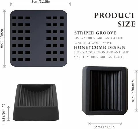 Top Shelf Rubber Furniture Pads Iron Clad Non Slip Chair Wheel Stopper detail showing black rubber pad size and design features.