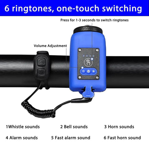 2 In 1 Electric Bike Horn And Light With 110 dB Horn, Five Sound Modes, Rechargeable Battery, Waterproof LED Light For Mountain Bikes, Kids And Adults, Red
