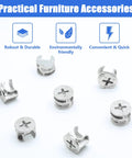 Heavy Duty Cam Lock Fittings For Furniture Assembly 10 Piece Pack Of Rust Proof Nickel Plated Carbon Steel Locking Nuts on white background.