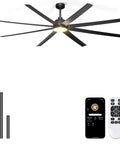 84 Inch Ceiling Fan With Lights Remote And App Control Black Beefy Industrial DC Motor for patios, warehouses, shops, garages