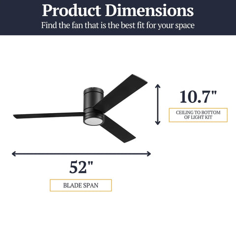 Dimensions of Espy Modern 52 Inch Ceiling Fan With Light And Remote Control, Flush Mount Indoor Ceiling Fan With 3 Blades