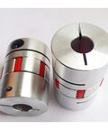 Precision Aluminum Servo Motor Disc Coupler With Flexible Elastic Shaft Connector, OD25 L30, silver and red design for torque transfer.