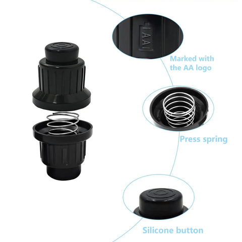 Two Pack AA Battery Push Button Igniter Caps With Spring Replacement for Gas Grills showing internal spring and AA logo detail.