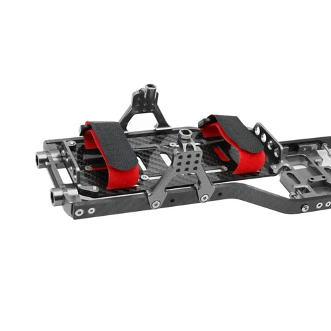 Beefed Up Carbon Fiber RC Car Chassis Frame Upgrade For SCX10 II Rock Crawler 1/10 showing side view, CNC metal girder, yellow finish