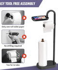Freestanding Toilet Paper Holder With Acacia Wood Shelves And Black Steel Stand Mega Roll Friendly Bathroom Organizer