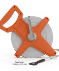 Pro Grade Fiberglass Tape Measure Half Inch By One Hundred Foot Open Reel Dual Sided For Inches And Feet With Ergonomic Grip Water Resistant Rugged Orange Tool For Builders And Pros
