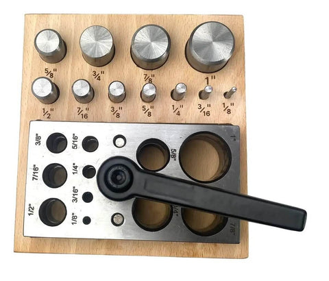 11 Piece Disc Cutter Set With Lever For Jewelry Making And Metalworking, Includes Round Punch Sizes 1/8 To 1 Inch, Wooden Storage Base