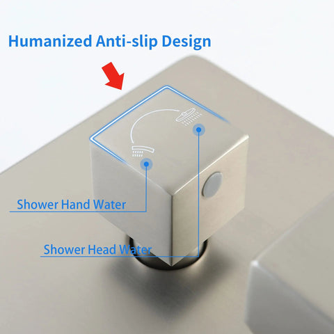 Two Way Shower Diverter Valve Kit With Brushed Nickel Finish Wall Mount Dual Function Shower Mixer knob close-up