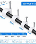 Heavy Duty Cable Wire Clips Pack Of 200 For 4mm To 10mm Cables Easy Nail Mount Round Plastic Clips in various sizes