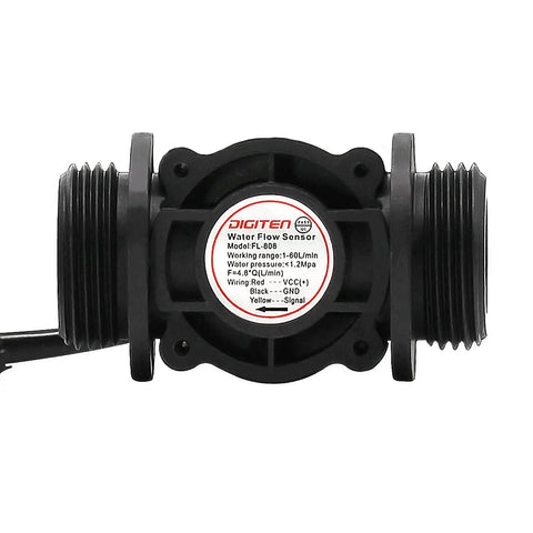Water Flow Hall Effect Sensor Switch And Flow Meter 1-60 L/min, 5-18V DC, square pulse output, waterproof, front view