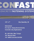 Image of One Half Inch By Seven Inch Galvanized Wedge Anchor For Concrete In Moist Environment Built Tough Box Of Twenty Five Heavy Duty Fastener