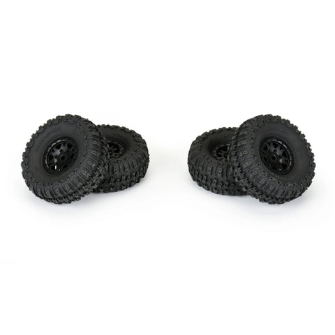 Trencher Front And Rear 1 To 24 Scale RC Tire Set With 2.25 Inch Tall Bead-Loc Black Impulse 4 Wheels, tough sidewalls