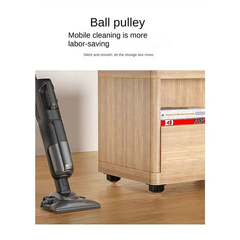 12 Pack 1 Inch Self Adhesive Caster Wheels For Furniture Moving Gear Non Marking Glides under a storage box with a vacuum.