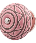 Totally Chic Fifty Pack Pink Ceramic Drawer Knobs With Artistic Etched Finish For Kitchen Cabinets Bedrooms Dressers And No Sweat Install Rustproof Hardware, 1.5 inch knob with geometric design.