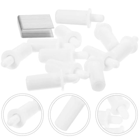 Heavy Duty Plantation Shutter Repair Pins And Metal Window Screen Staples For Curtain Replacement Hardware top view of white repair pins with staples.