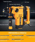 Beast Of A 900W Rotary Hammer Drill With 26mm Concrete Capacity, 2-Function Hammer And Drill Modes, Yellow Kit With Bits