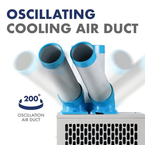 Heavy Duty Indoor Outdoor Spot Cooler With Twin Ducts And Auto Oscillating Airflow, 10,236 BTU Power, R410A Refrigerant, ETL Certified Portable Cooling Unit