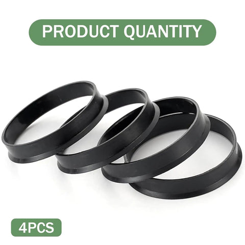 4 Pack Hub Centric Ring Set, 60.1 Mm To 73.1 Mm Wheel Bore Adapters, black polycarbonate spacers for smooth wheel mounting.