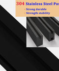 Level Up Your Outdoor Setup With This Game Changing Black Steel Glass Railing Kit Designed For Wide Decks And Covered Patios To Deliver Crisp Sight Lines And Simple Adjustable Height Mounting. Black stainless steel posts shown from above.