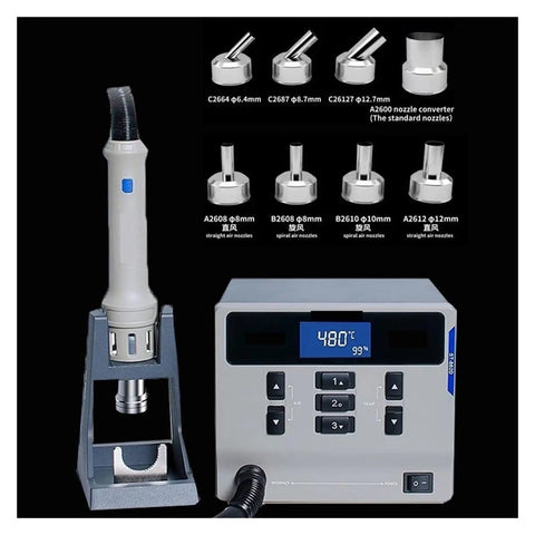 Hot Air Rework Station 1000W With Digital Dual Display Lead Free Soldering Gun, adjustable nozzles, temperature control unit