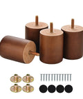 Solid Round Wooden Furniture Legs Set Of Four With Predrilled M8 Screw Threads For Diy Couch Dresser And Chair Swap To Level Up Your Home With Zero Hassle, showing 3-inch round rubber wood design with screws and mounting plates.