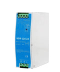 NDR120 24V DC DIN Rail Power Supply 120W 5A, 100 To 240 VAC Wide Input, shown in front view with rugged casing