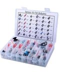 37 In 1 Sensor Starter Kit For Arduino And Raspberry Pi with various sensors in plastic storage case, ideal for DIY projects and education.