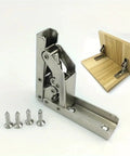 Four Piece 90 Degree Folding Cabinet Hinges No Slot Flush Mount 180 Degree Countertop Support Hidden Design, silver finish, with screws