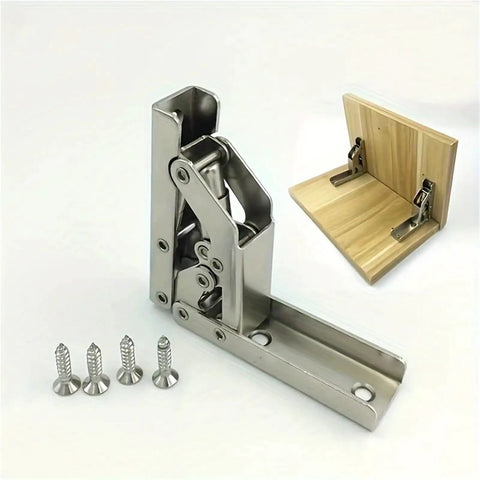 Four Piece 90 Degree Folding Cabinet Hinges No Slot Flush Mount 180 Degree Countertop Support Hidden Design, silver finish, with screws