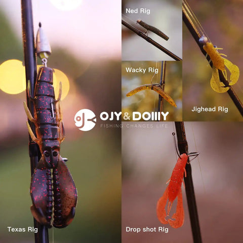 All In One Bass Fishing Lures Kit For Freshwater With Animated Swimbaits, showcasing various rigs on a fishing rod.